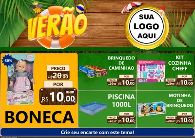 Modelo de Encarte para Encarte A4 Horizontal com o tema Verão para Brinquedos
