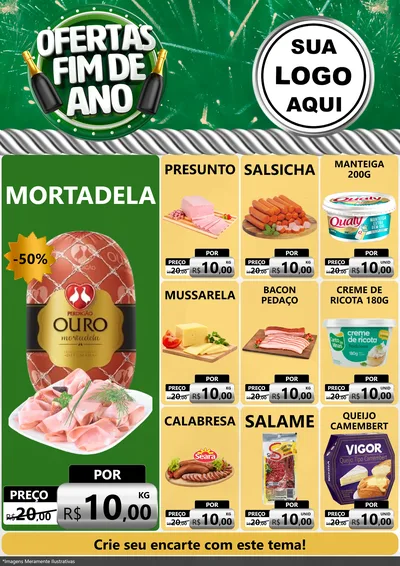 Modelo de Encarte para Encarte A4 Vertical com o tema Ofertas Fim de Ano para Frios e Laticínios