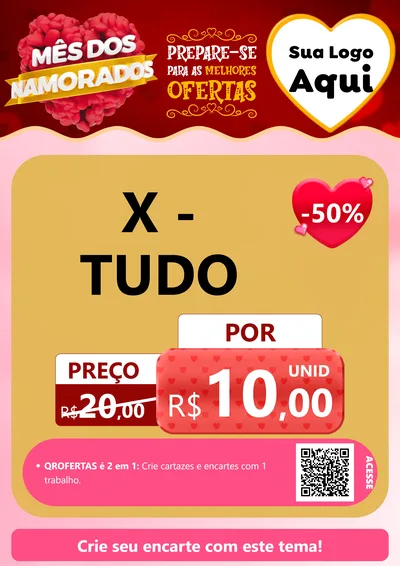 Modelo de Cartaz para Cartaz A4 Vertical com o tema Mês dos Namorados para Hamburgueria