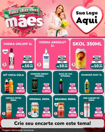 Modelo de Rede Social para Feed Instagram com o tema Feliz Dia das Mães para Distribuidora de bebidas