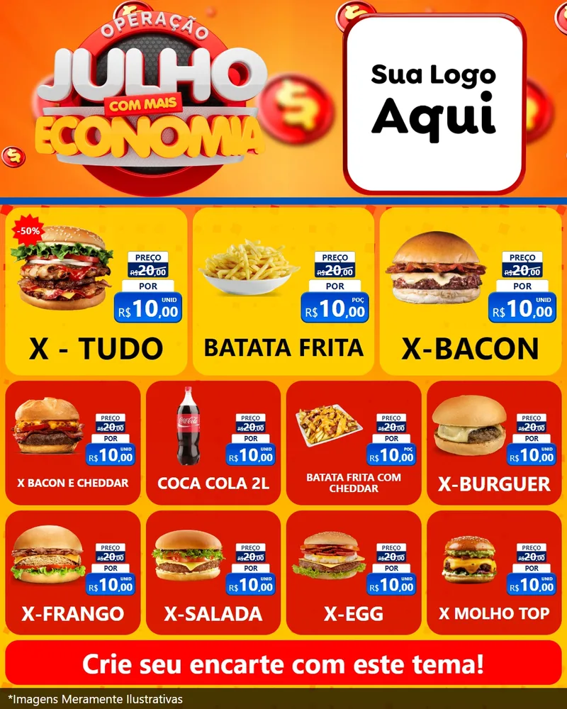 Modelo de Rede Social para Feed Instagram com o tema Operação Julho Com Mais Economia para Hamburgueria