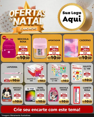 Modelo de Rede Social para Feed Instagram com o tema Ofertas De Natal E Ano Novo para Papelaria