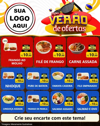 Modelo de Rede Social para Feed Instagram com o tema Super Verão de Ofertas para Restaurante