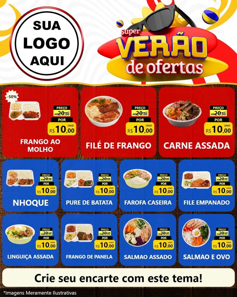 Modelo de Rede Social para Feed Instagram com o tema Super Verão de Ofertas para Restaurante