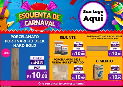 Modelo de Encarte para Encarte A4 Horizontal com o tema Esquenta de Carnaval para Pisos e revestimentos