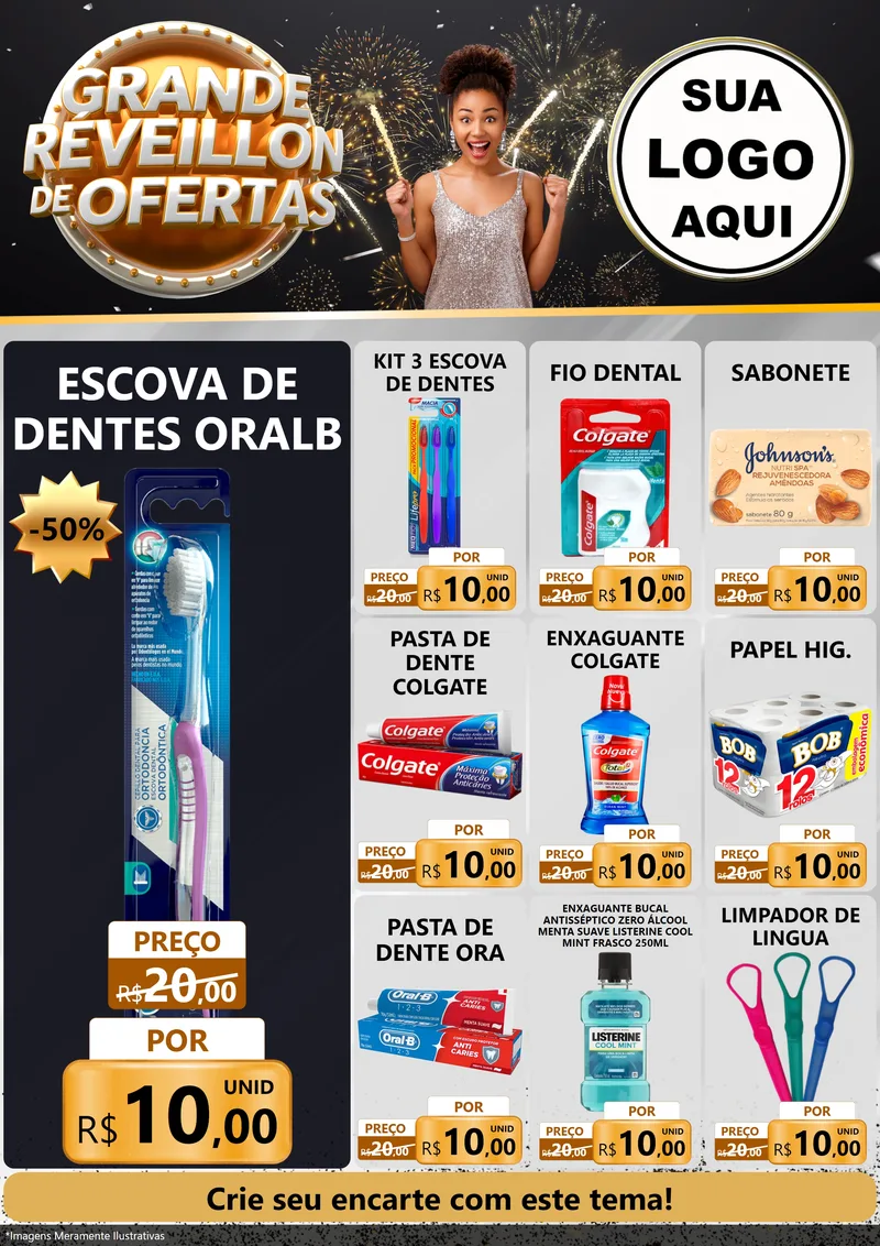 Modelo de Encarte para Encarte A4 Vertical com o tema Grande Réveillon de Ofertas para Higiene Pessoal