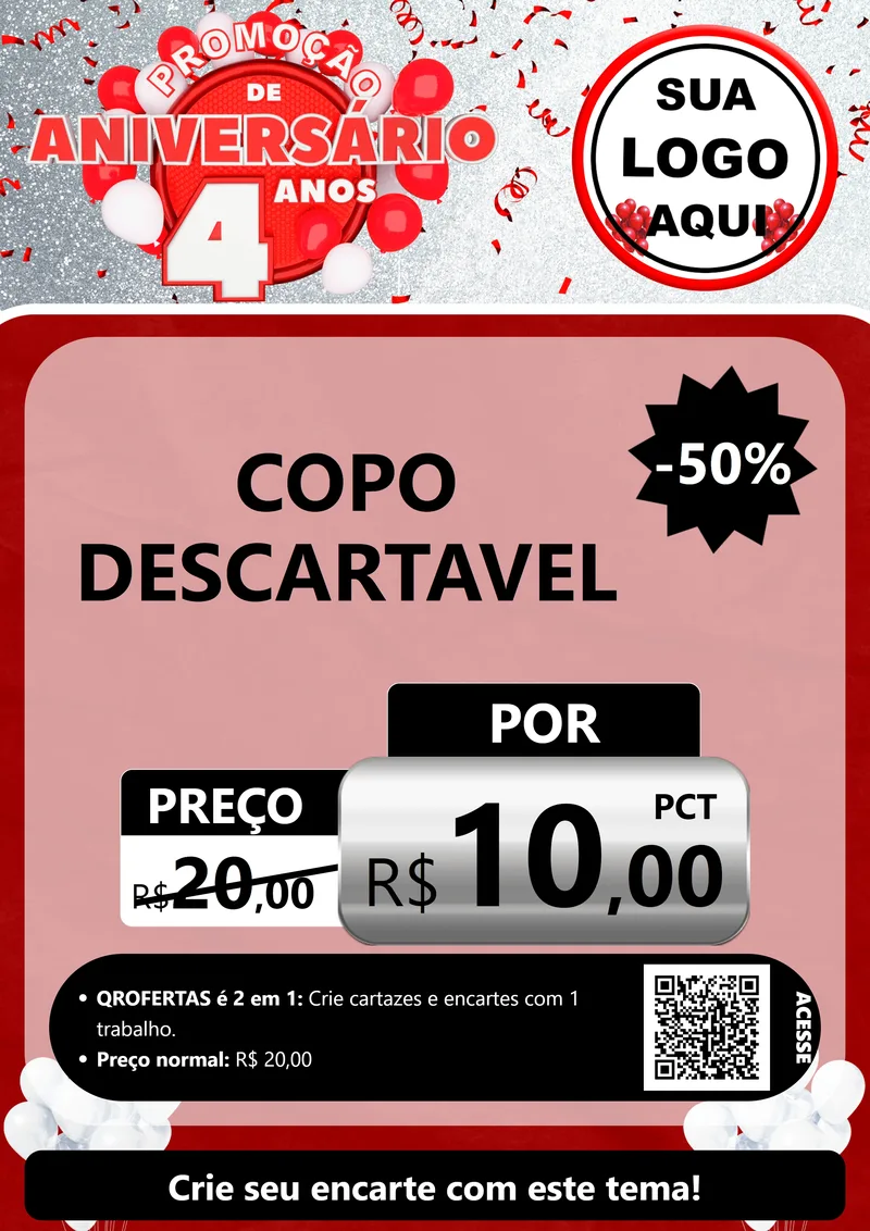 Modelo de Cartaz para Cartaz A4 Vertical com o tema Promoção de Aniversário - 4 Anos para Embalagens
