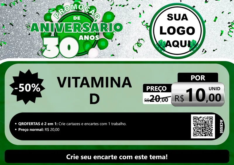 Modelo de Cartaz para Cartaz A4 Horizontal com o tema Promoção de Aniversário - 30 Anos para Farmácia