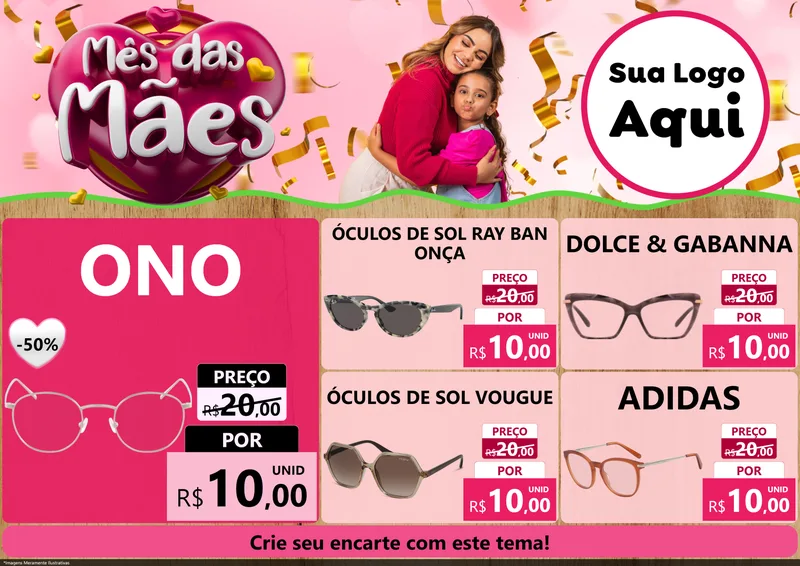 Modelo de Encarte para Encarte A4 Horizontal com o tema Mês das Mães para Óticas