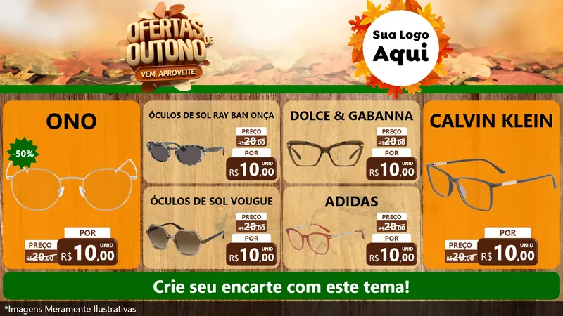 Modelo de TV para TV Horizontal com o tema Ofertas de Outono - Vem, Aproveite! para Óticas