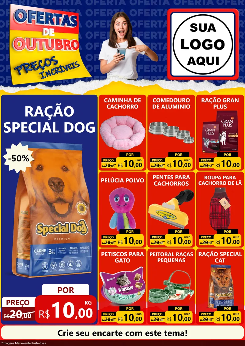 Modelo de Encarte para Encarte A4 Vertical com o tema Ofertas de Outubro - Preços Incríveis para Pet Shop