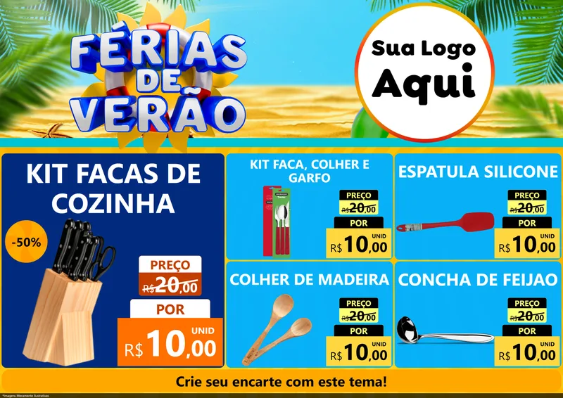 Modelo de Encarte para Encarte A4 Horizontal com o tema Férias de Verão para Utilidades Domésticas