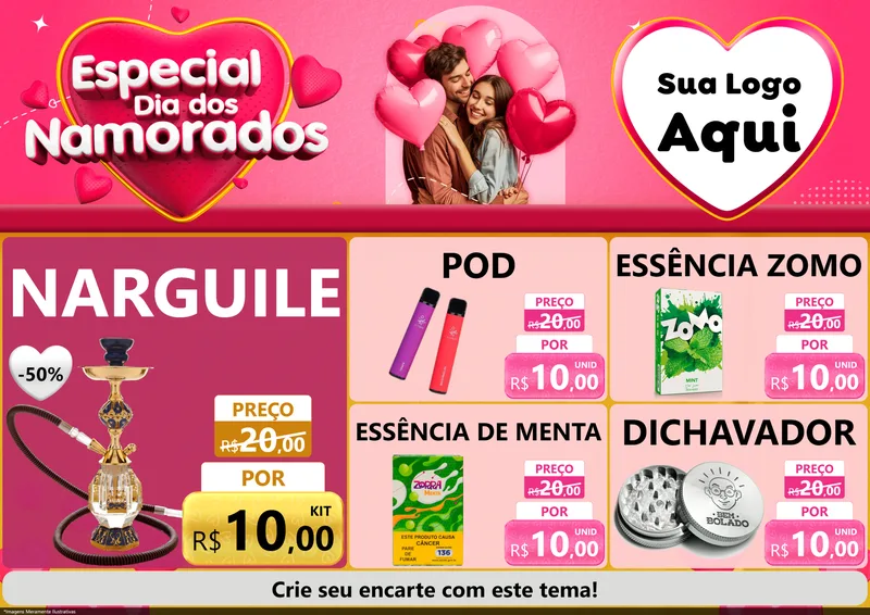 Modelo de Encarte para Encarte A4 Horizontal com o tema Especial Dia dos Namorados para Tabacaria