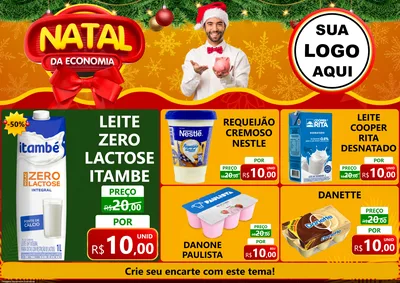 Modelo de Encarte para Encarte A4 Horizontal com o tema Natal da Economia para Frios e Laticínios