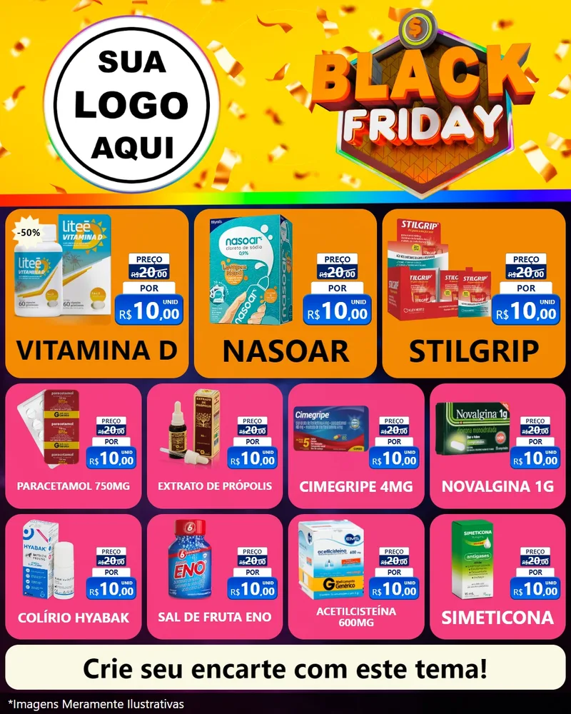 Modelo de Rede Social para Feed Instagram com o tema Black Friday para Farmácia