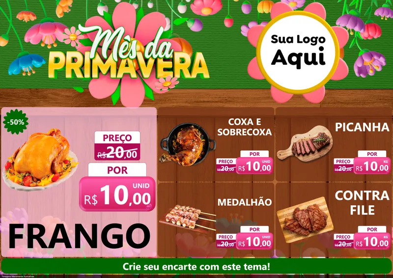 Modelo de Encarte para Encarte A4 Horizontal com o tema Mês da Primavera para Assados