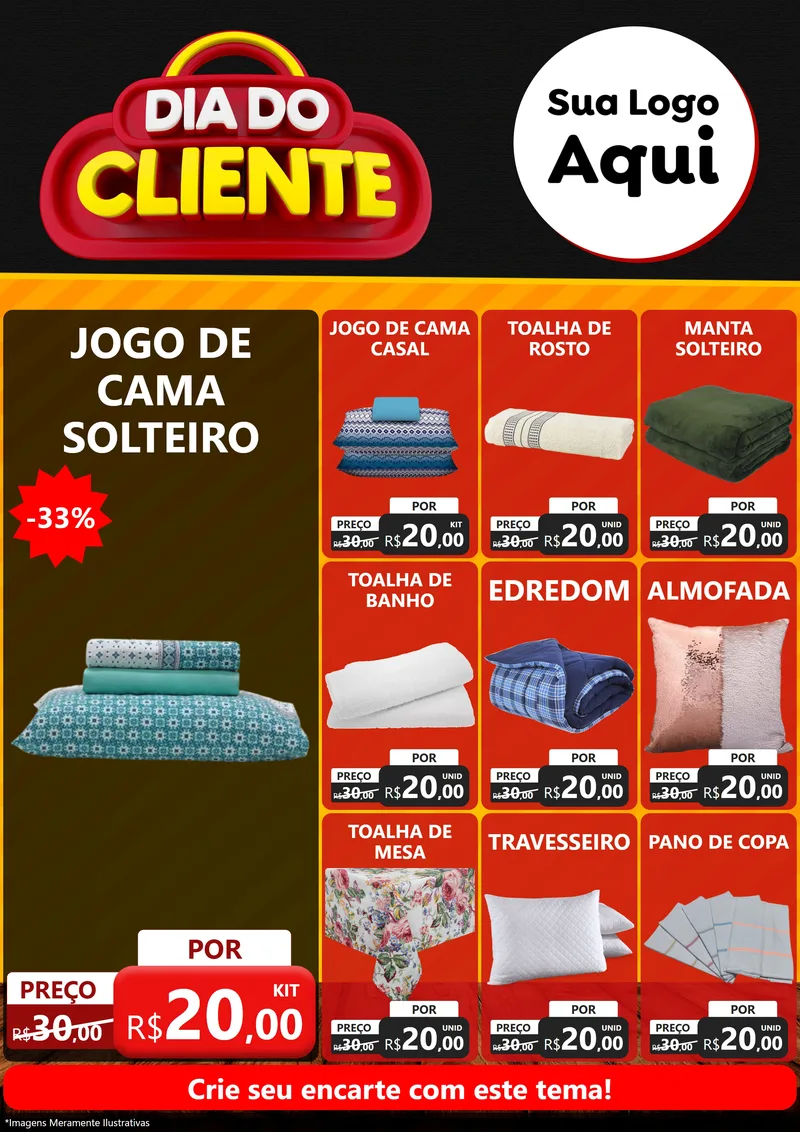 Modelo de Encarte para Encarte A4 Vertical com o tema Dia do Cliente para Cama, Mesa e Banho