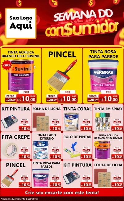 Modelo de Encarte para Encarte Grande com o tema Semana do Consumidor para Tintas e Ferramentas