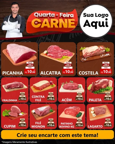 Modelo de Rede Social para Feed Instagram com o tema Quarta-Feira de Carne para Açougue