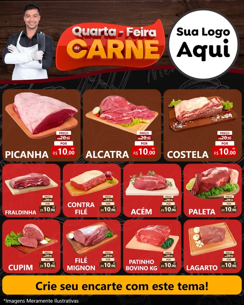 Modelo de Rede Social para Feed Instagram com o tema Quarta-Feira de Carne para Açougue