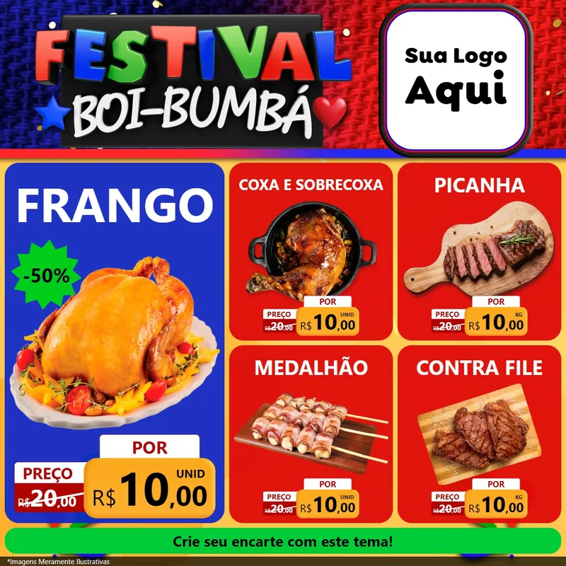 Modelo de Rede Social para Feed Facebook com o tema Festival Boi-Bumbá para Assados
