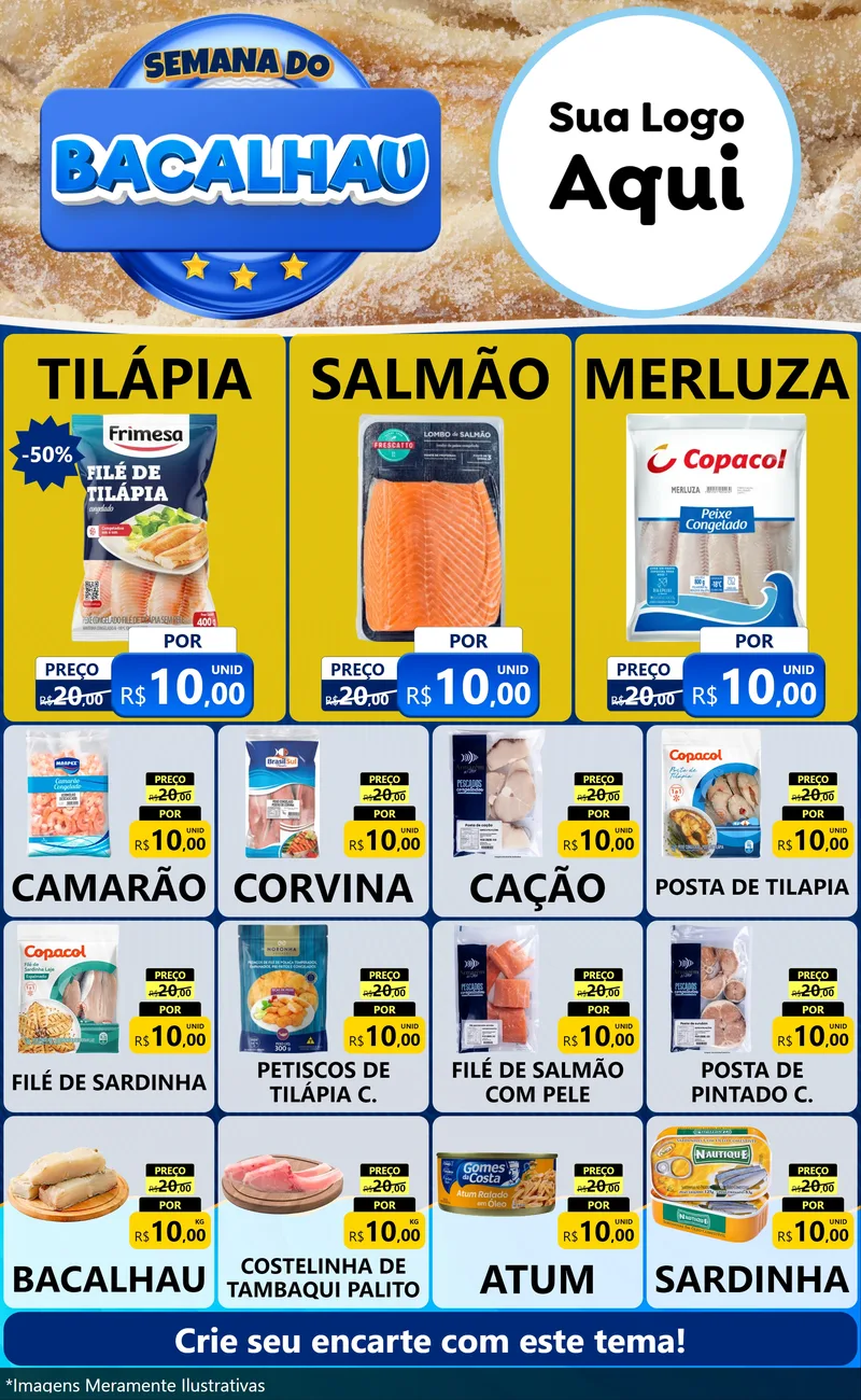 Modelo de Encarte para Encarte Grande com o tema Semana do Bacalhau para Peixaria