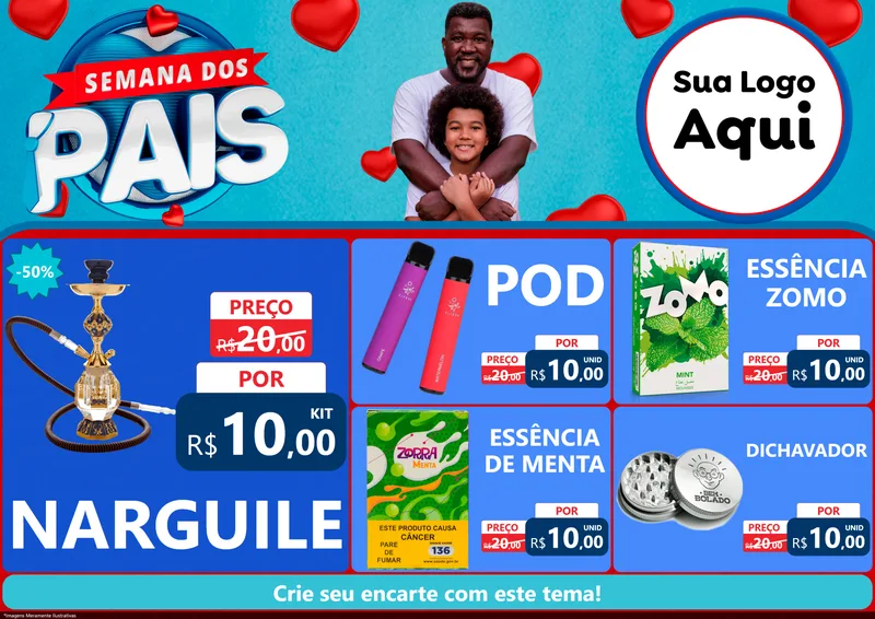 Modelo de Encarte para Encarte A4 Horizontal com o tema Semana Dos Pais para Tabacaria