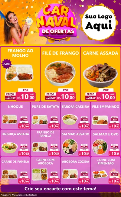 Modelo de Encarte para Encarte Grande com o tema Carnaval de Ofertas para Restaurante