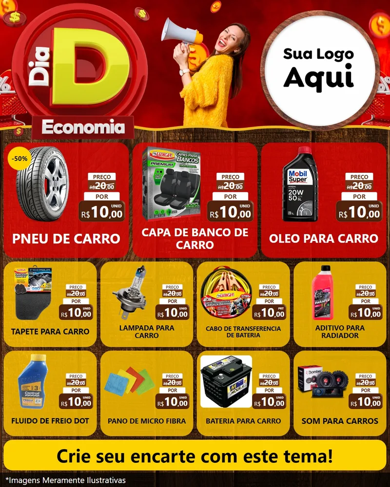 Modelo de Rede Social para Feed Instagram com o tema Dia D Economia para Auto peças