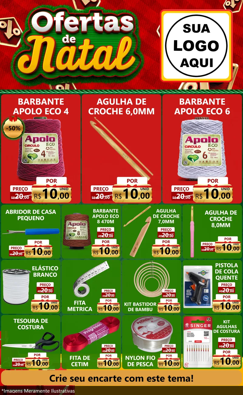 Modelo de Encarte para Encarte Grande com o tema Ofertas de Natal para Armarinho e Aviamentos