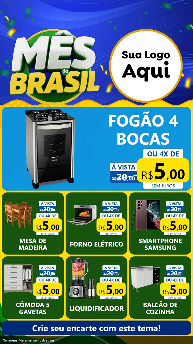 Modelo de Rede Social para Stories com o tema Mês do Brasil para Móveis e Eletro