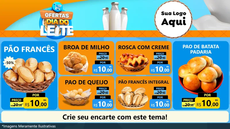 Modelo de TV para TV Horizontal com o tema Ofertas Dia do Leite para Padaria