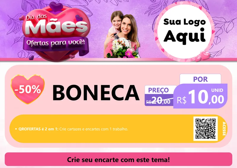 Modelo de Cartaz para Cartaz A4 Horizontal com o tema Dia das Mães Ofertas para Você! para Brinquedos