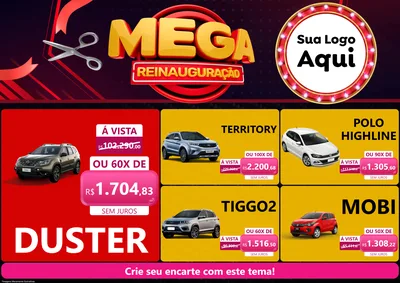 Modelo de Encarte para Encarte A4 Horizontal com o tema Mega Reinauguração para Concessionaria de Carros