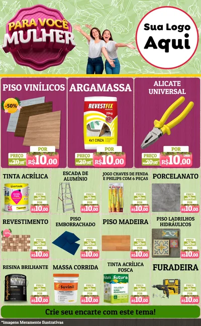 Modelo de Encarte para Encarte Grande com o tema Para Você Mulher para Material para Construção