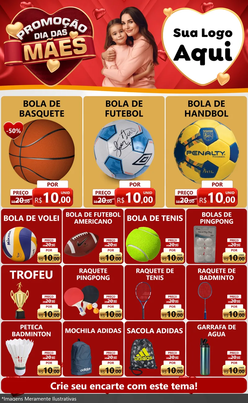 Modelo de Encarte para Encarte Grande com o tema Promoção Dia das Mães para Artigos Esportivos