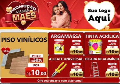 Modelo de Encarte para Encarte A4 Horizontal com o tema Promoção Dia das Mães para Material para Construção