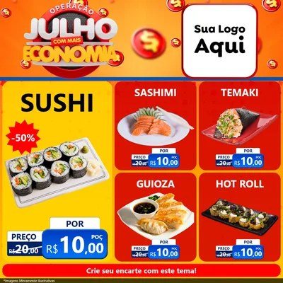 Modelo de Rede Social para Feed Facebook com o tema Operação Julho Com Mais Economia para Comida japonesa