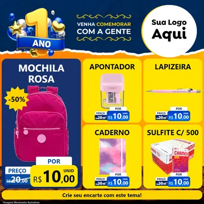 Modelo de Rede Social para Feed Facebook com o tema Um Ano de Aniversário para Papelaria