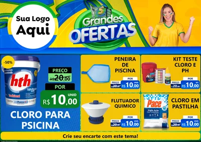Modelo de Encarte para Encarte A4 Horizontal com o tema Grandes Ofertas para Produtos para Piscina