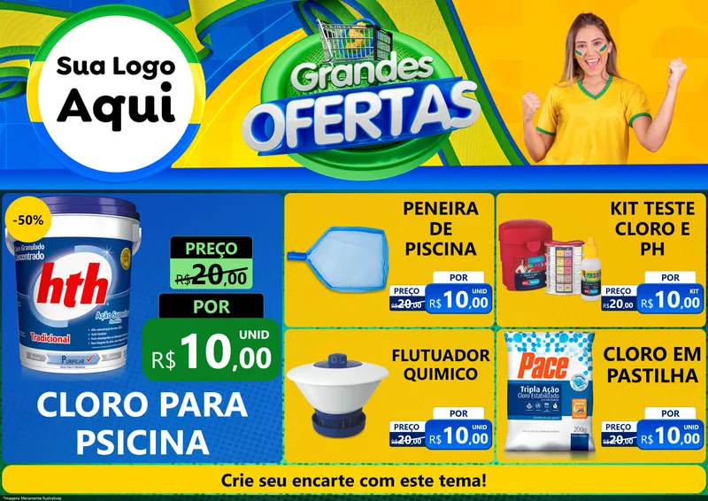 Modelo de Encarte para Encarte A4 Horizontal com o tema Grandes Ofertas para Produtos para Piscina