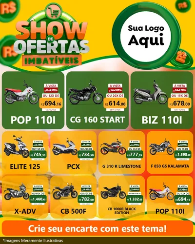 Modelo de Rede Social para Feed Instagram com o tema Show de Ofertas Imbatíveis para Concessionaria de Motos