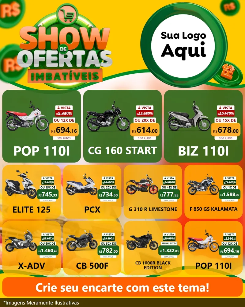 Modelo de Rede Social para Feed Instagram com o tema Show de Ofertas Imbatíveis para Concessionaria de Motos