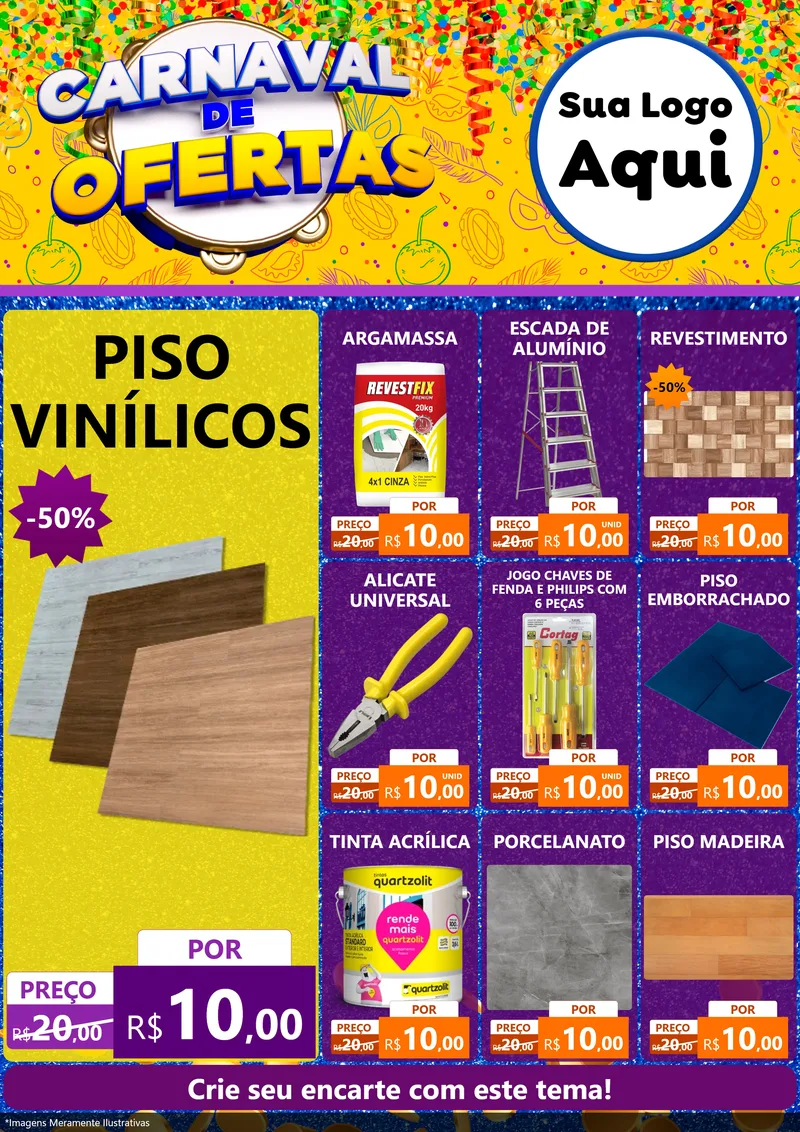 Modelo de Encarte para Encarte A4 Vertical com o tema Carnaval de Ofertas para Material para Construção