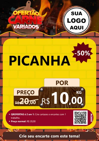Modelo de Cartaz para Cartaz A4 Vertical com o tema Ofertão Carne Variados para Açougue