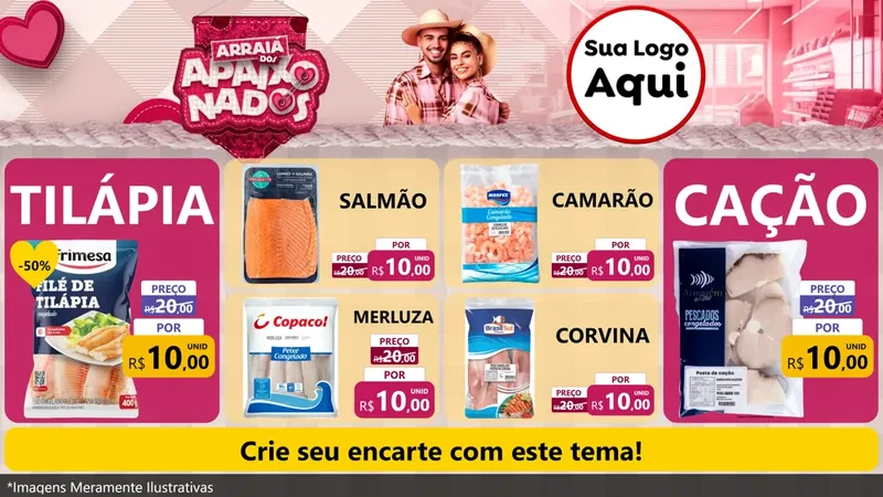Modelo de TV para TV Horizontal com o tema Arraiá dos Apaixonados - Junina para Peixaria
