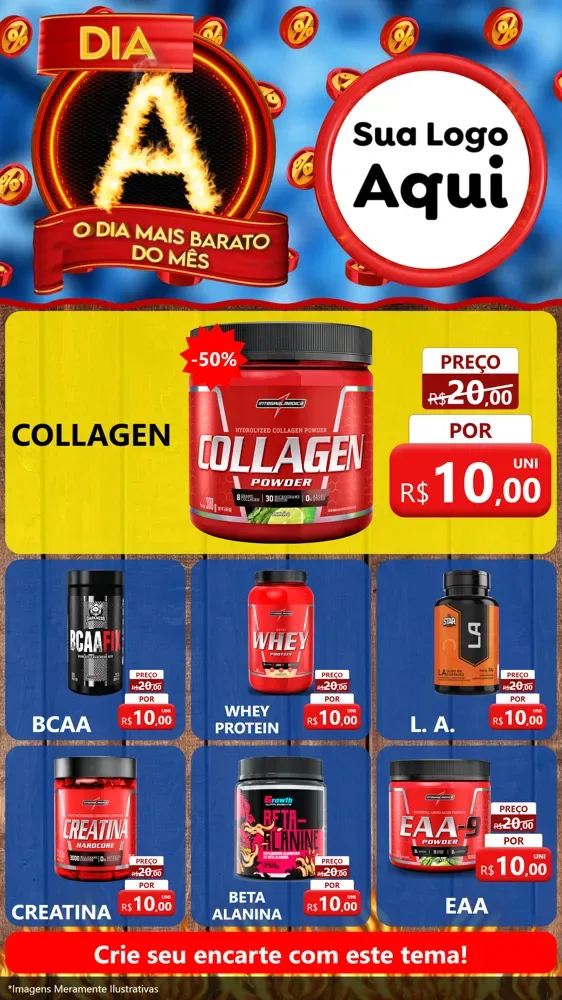 Modelo de Rede Social para Stories com o tema Dia A - O Dia Mais Barato Do Mês para Suplementos alimentares