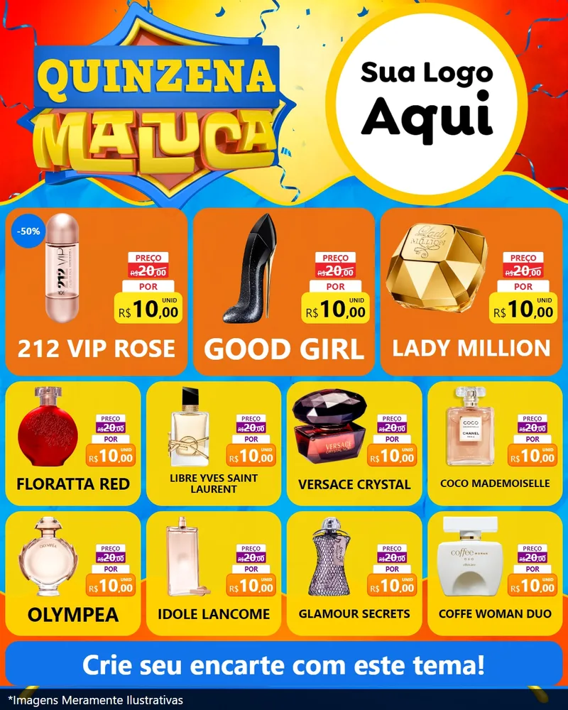 Modelo de Rede Social para Feed Instagram com o tema Quinzena Maluca para Perfumes