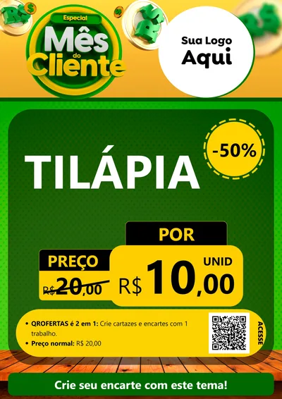Modelo de Cartaz para Cartaz A4 Vertical com o tema Especial Mês do Cliente para Peixaria