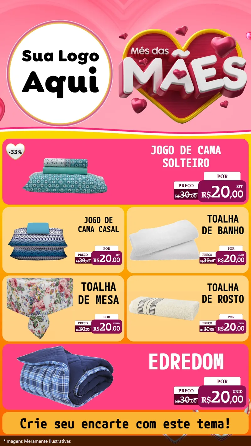 Modelo de TV para TV Vertical com o tema Mês das Mães para Cama, Mesa e Banho